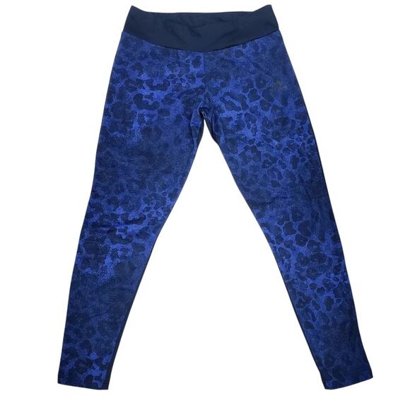 Adidas Performance Leggings Tights Navy Blue Animal Print Three Stripes Logo M - Picture 5 of 13